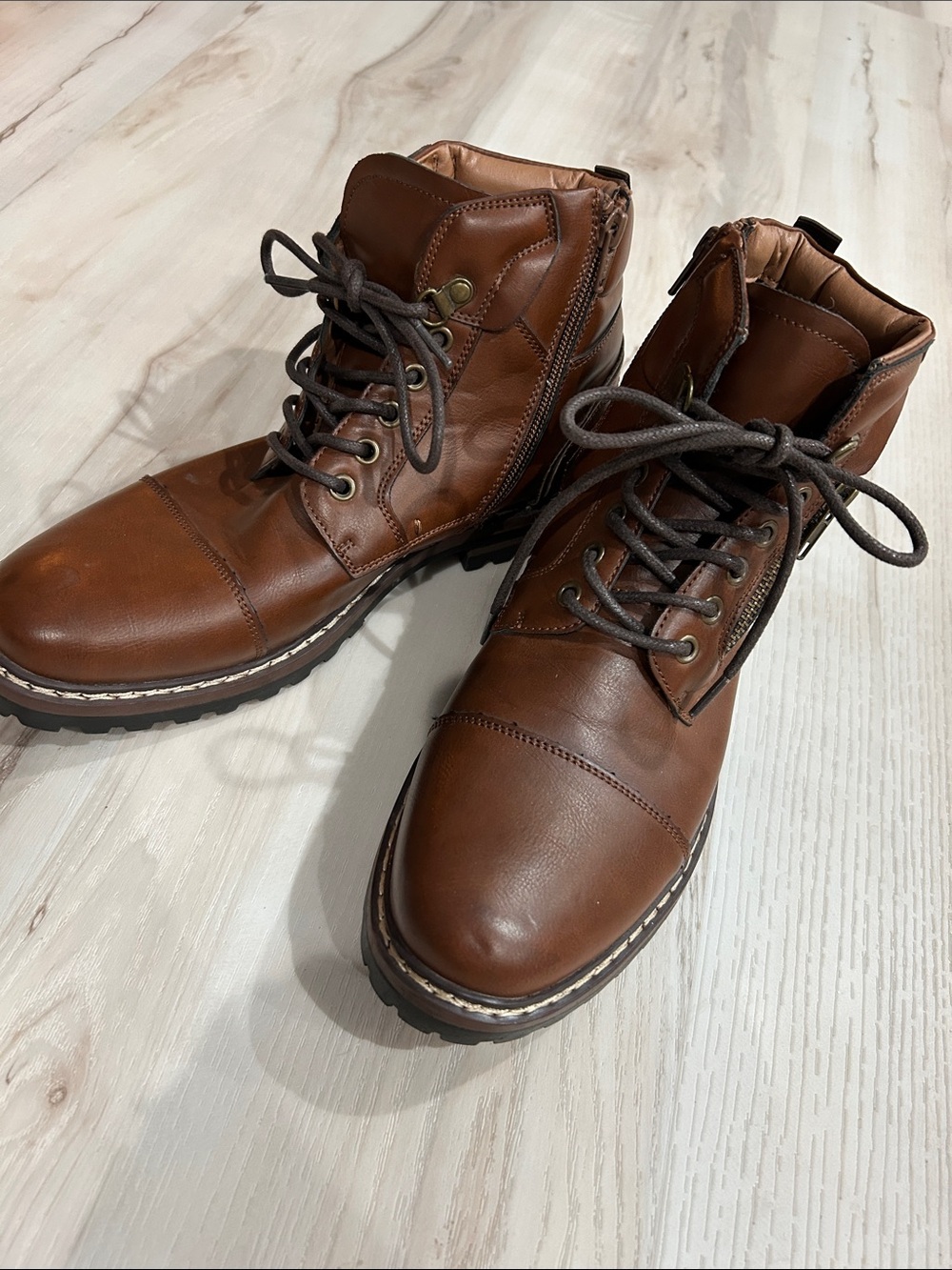 Steve Madden Men's Brown Leather Lace-Up Combat Boots